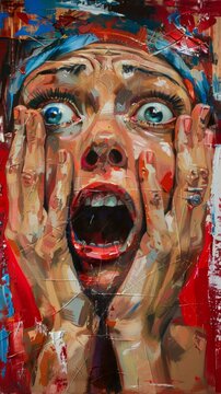 Painting of a woman with a surprised expression on her face