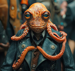 Portrait of an anthropomorphic squid in a futuristic business suit