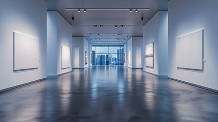 Contemporary tribal art exhibition in a gallery with soft ambient lighting and expansive ceilings.