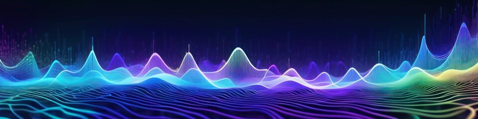 This abstract digital background mesmerizes with a neon spectrum of colors, where waves of purple, blue, and pink interlace in a radiant dance of light.