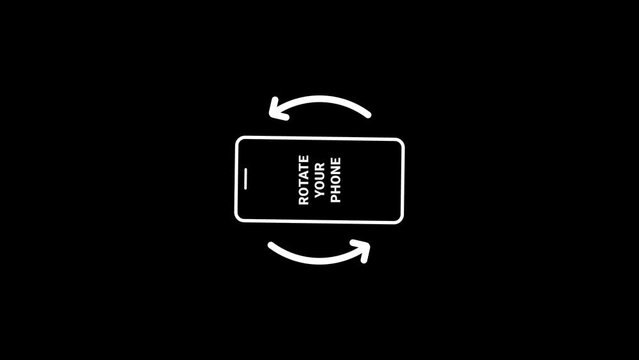 Rotate Your Phone to Landscape orientation. Rotate Your Device from Vertical to Horizontal. Outline Icon Animation on Black Background for Social Media