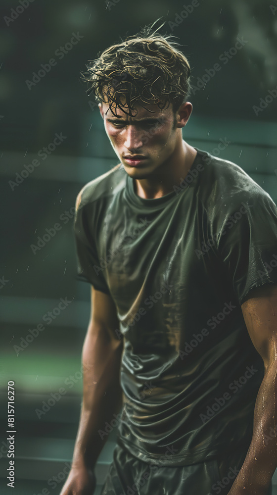 Sticker Exhausted Athlete After Performance in Realistic Sports Setting  