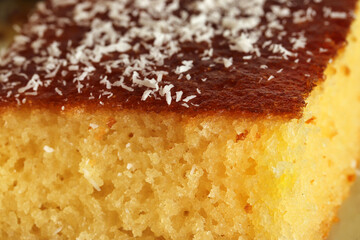 Homemade syrupy dessert. Revani. Turkish deserts.