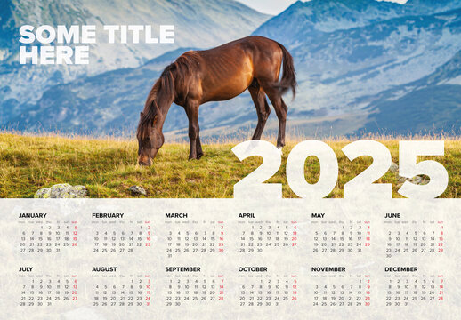 Light full year horizontal calendar template for the year 2025 (monday first day) with a photo placeholder
