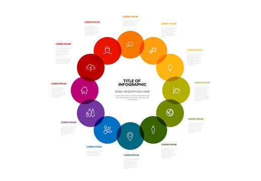Multipurpose infographic template with twelve icons in circles
