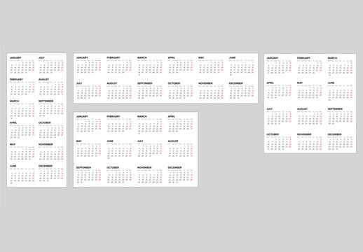 Light full year calendar layout design templates for the year 2025 (monday first day)