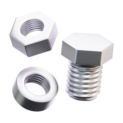BOLT AND NUT 3D ICON ILLUSTRATION