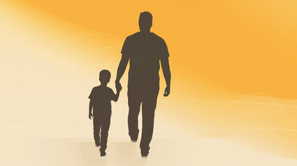 Father Day. Graphically contours of a child next to dad, wallpaper background. AI generated.
