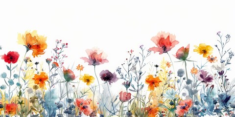 Bright and colorful watercolor flower edges on a horizontal banner, popping against a crisp white mockup background