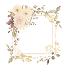 Watercolor hand painted frame with tropical green leaves and branches. Frame for wedding invitations, Luxury botanical gold wedding frame elements on white background.