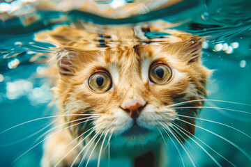A cat swimming in the water
