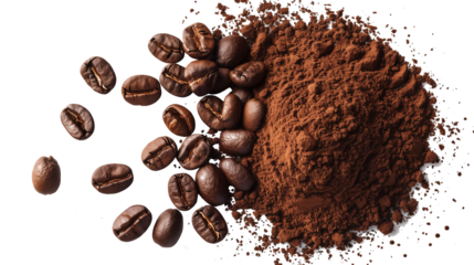 coffee powder isolated on transparent background, coffee powder cut out 