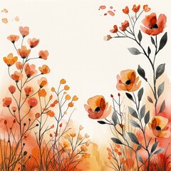Abstract autumn watercolor background, organic lines with textured floral details on a crisp white base, perfect for modern art pieces