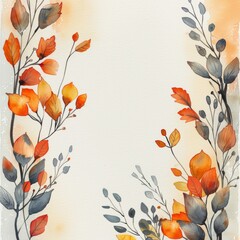 Abstract autumn watercolor background, organic lines with textured floral details on a crisp white base, perfect for modern art pieces