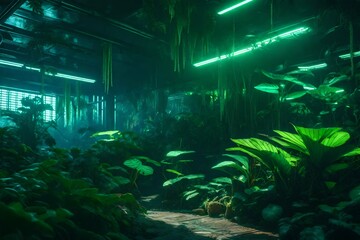 A school nestled in a dense, alien jungle, where colossal, phosphorescent plants and fungi provide...