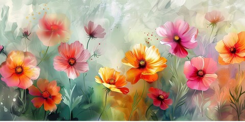 A tapestry of watercolor flowers on a festive background, ideal for seasonal greetings and joyful displays