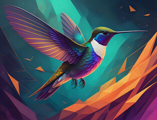 fliegender Kolibri vor abstraktem Hintergrund