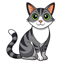 Cartoon cat with green eyes sitting on white background