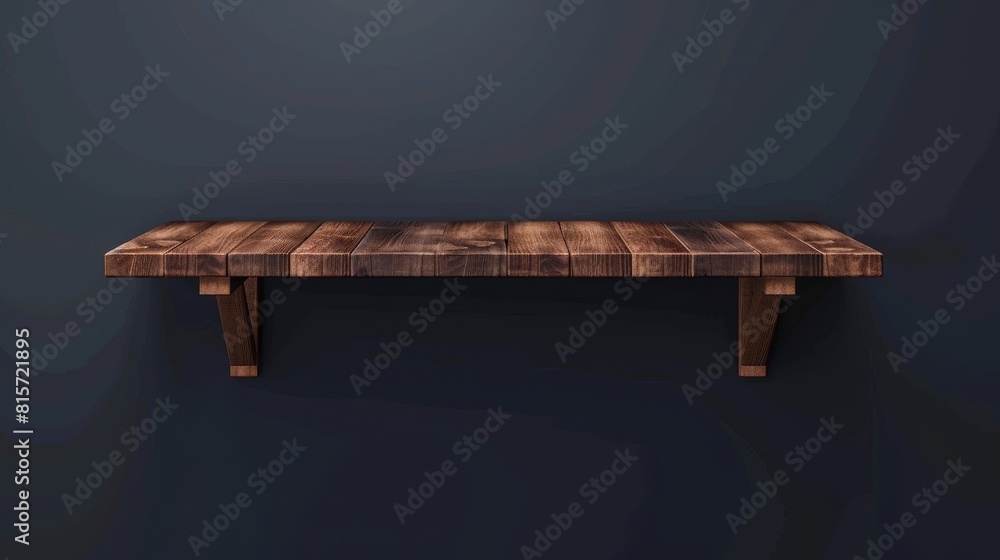 Poster modern illustration of an empty wood wall shelf with a book on it. 3d wooden bookshelf for library. 