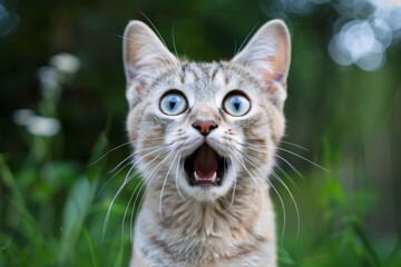 Obraz premium Cat with blue eyes and a surprised look on its face