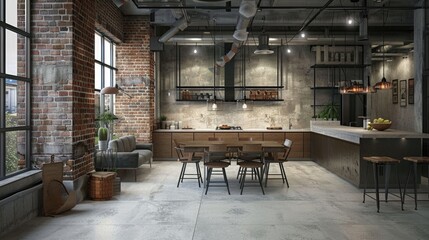 Modern Industrial Kitchen and Dining Area Interior Design