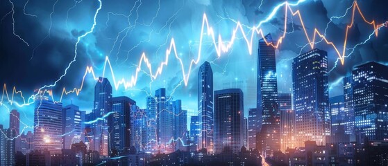 Obraz premium An artistic depiction of a city skyline with buildings shaped like upward trending bars of a graph