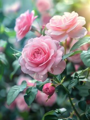  pink roses with light green leaves