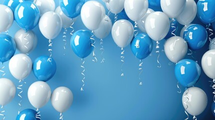 Blue and White Balloon Celebration Background with Glowing Bubbles