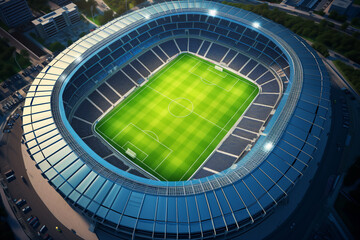 Aerial top view of a soccer football field stadium