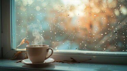 Morning coffee resting on the windowsill