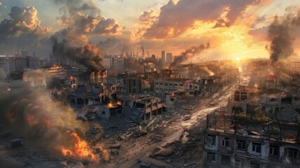 post apocalypse battlefield, smokes and disaster, AI Generated Image