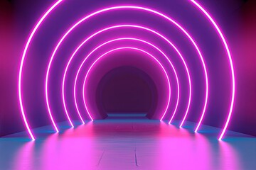 Obraz premium Vibrant neon tunnel with futuristic pink and purple lighting