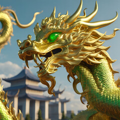 Green eyes golden dragon