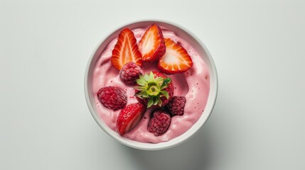 Strawberry Smoothie Bowl Presented from a Top View