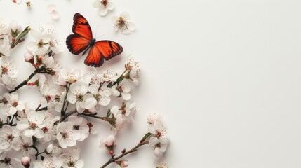 Insect and blooms against a blank backdrop