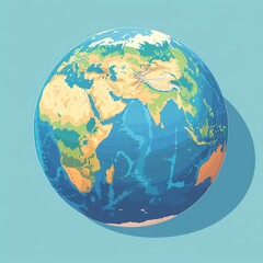 Fototapeta premium Compact digital globe centered on Middle East flat design top view corporate office theme cartoon drawing Split-complementary color scheme