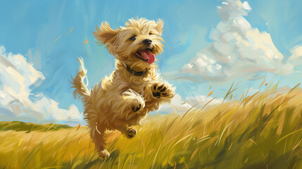 Joyful Bounds: Lively Puppy in Tall Grass