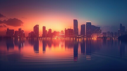 Fototapeta premium Dramatic sunset paints the downtown