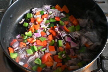 frying pan with vegetables