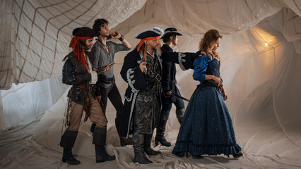Pirate crew, pirate sailors, a group of different characters