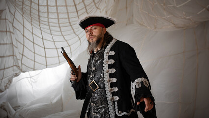 Pirate captain in an embroidered doublet and cocked hat