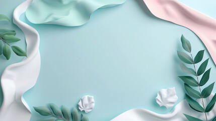 Pastel Background with Greenery and Fabric