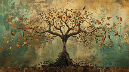 A Beautifully Illustrated Tree With Visible Root And Vibrant Yellow Leaves Showcasing Harmony And Strength