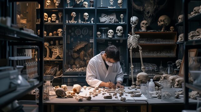 Anthropologist working in lab - Studying and Analyzing Skeletons And Bones - Forensic Anthropology and Osteology