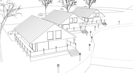 Obraz premium townhouse architectural sketch 3d illustration 