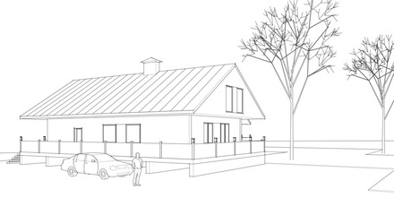 townhouse architectural sketch 3d illustration	
