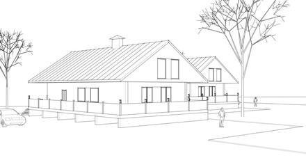 townhouse architectural sketch 3d illustration	
