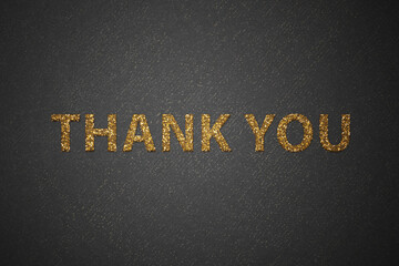 Luxury thank you gold text glitter message card on black background