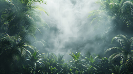 Paysage Enveloppé de Brume avec Végétation Tropicale