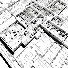 Fototapeta premium A detailed visualization of a building layout in a 3D architectural blueprint
